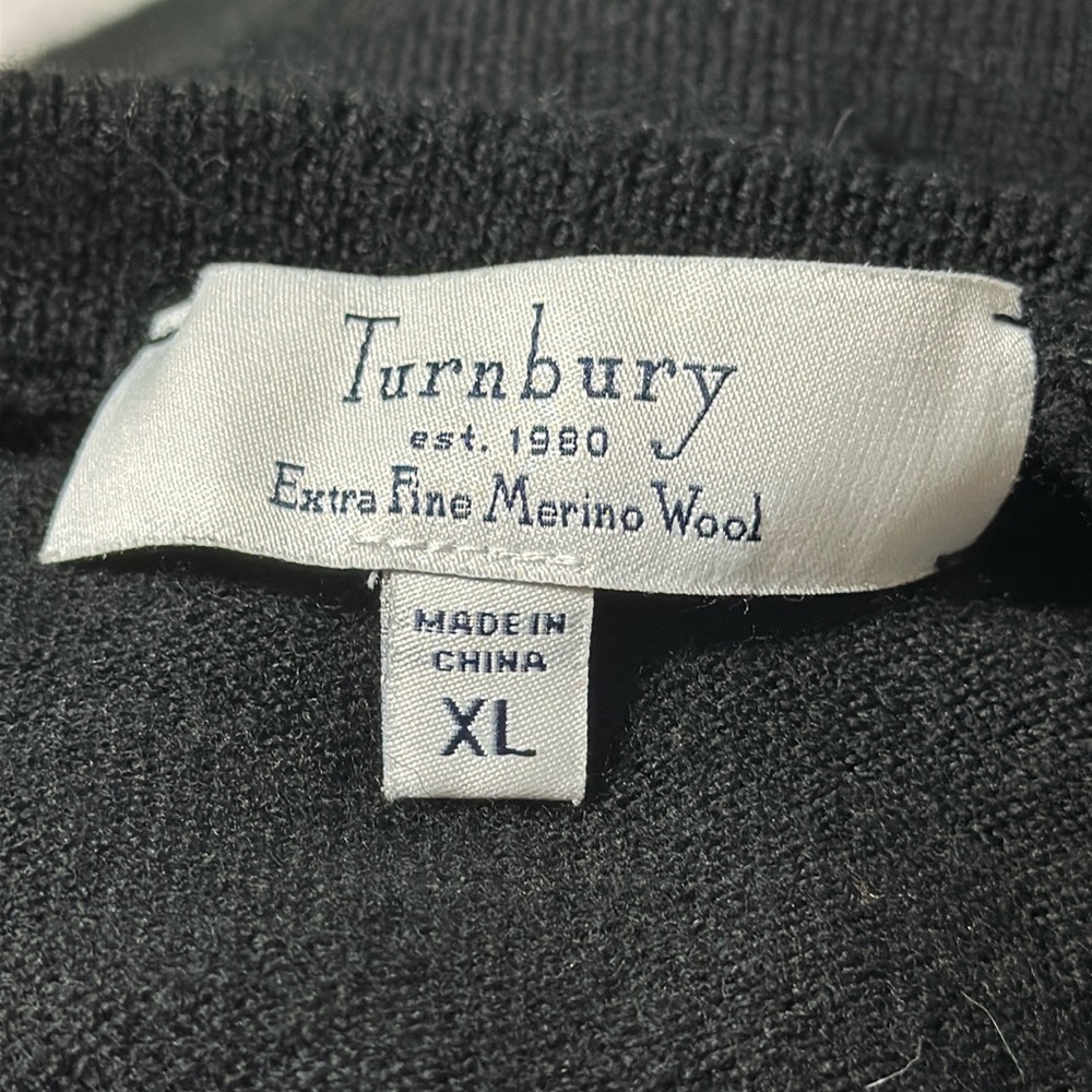 Turnbury Men’s Black Extra Fine Merino Wool V-Neck Sweater XL - Picture 3 of 6